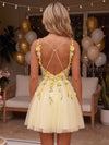 A-Line Spaghetti Straps Homecoming Dresses with 3D Flowers