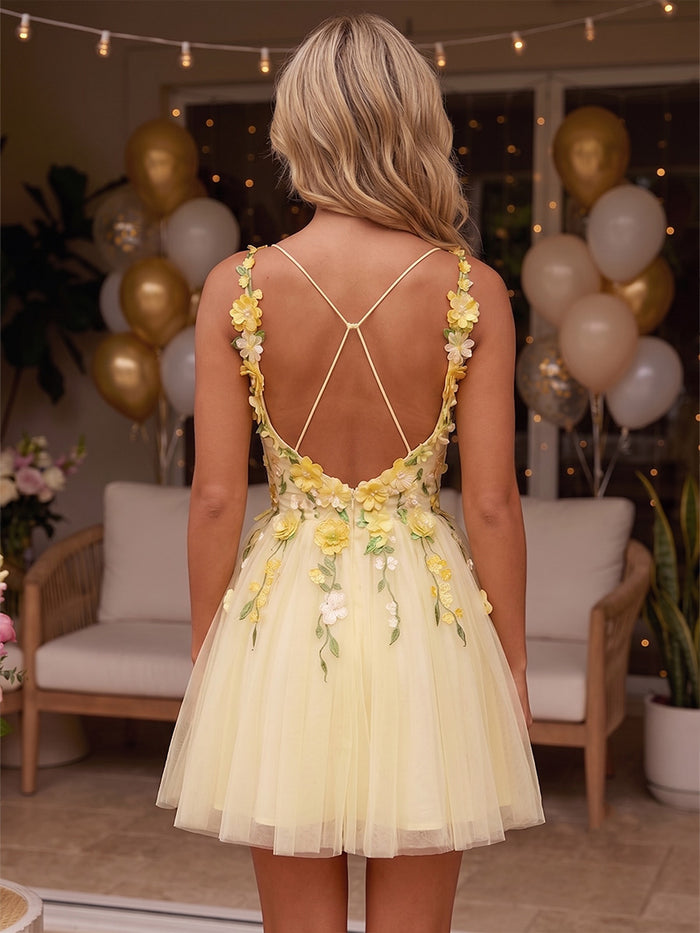 A-Line Spaghetti Straps Homecoming Dresses with 3D Flowers
