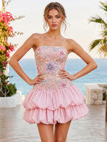Satin A-Line Strapless Homecoming Dresses with Sequin Embroidery