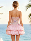 Satin A-Line Strapless Homecoming Dresses with Sequin Embroidery