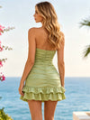 Satin Bodycon Strapless Homecoming Dresses with Side Waist Ruched Shaping Detail