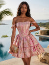 Jacquard A-Line Off Shoulder Homecoming Dresses with Corset Bodice