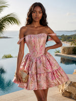 Jacquard A-Line Off Shoulder Homecoming Dresses with Corset Bodice