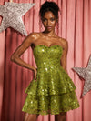 Sequin A-Line Sweetheart Homecoming Dresses with Tiered Ruffle