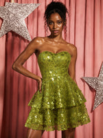 Sequin A-Line Sweetheart Homecoming Dresses with Tiered Ruffle