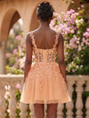 Mesh A-Line Spaghetti Straps Homecoming Dresses with 3D Leaf Lace Appliques