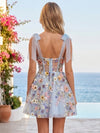 Mesh A-Line Square Neck Homecoming Dresses with Floral Embroidery