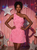 Jersey A-Line One Shoulder Homecoming Dresses with 3D Flowers
