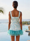 Jacquard Sheath Square Neck Homecoming Dresses with Bottom Ruffle Hem