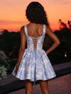 Satin A-Line U-Neck Homecoming Dresses with Floral Print