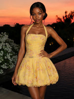 Tulle A-Line Halter Homecoming Dresses with Floral Embroidery