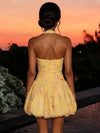 Tulle A-Line Halter Homecoming Dresses with Floral Embroidery