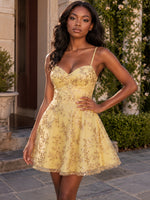 Tulle A-Line Spaghetti Straps Homecoming Dresses with Sequin Embroidery