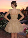 Tulle A-Line Square Neck Homecoming Dresses with Pleated