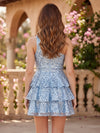Sequin A-Line Spaghetti Straps Homecoming Dresses with Tiered Ruffle