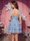 Sequin A-Line Square Neck Homecoming Dresses with Bow