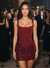 Sequins Bodycon U-Neck Mini Party Dresses with Corset Bodice