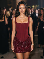 Sequins Bodycon U-Neck Mini Party Dresses with Corset Bodice