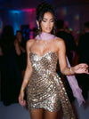 Sequins Bodycon Strapless Mini Party Dresses with Leopard Print