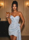 Jacquard Bodycon Strapless Mini Party Dresses with Draped Side Sash