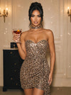 Sequins Bodycon Strapless Mini Party Dresses with Side Waist Ruched