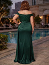Satin Mermaid Off Shoulder Plus Size Dresses with Side Waist Ruched Shaping Detail