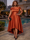 Satin A-Line Off Shoulder Plus Size Dresses with Pleated