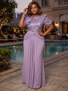 Chiffon Sheath Crew Neck Plus Size Dresses with Sequin Embroidery
