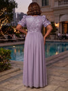 Chiffon Sheath Crew Neck Plus Size Dresses with Sequin Embroidery