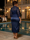 Satin Sheath Crew Neck Plus Size Dresses with Jacket