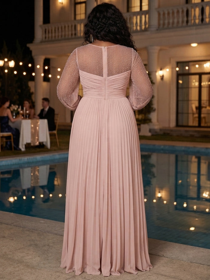 Chiffon A-Line Crew Neck Plus Size Dresses with Beaded