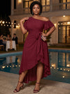 Chiffon A-Line One Shoulder Plus Size Dresses with Side Waist Ruched Shaping Detail