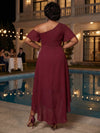 Chiffon A-Line One Shoulder Plus Size Dresses with Side Waist Ruched Shaping Detail