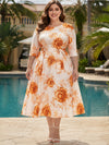 Chiffon A-Line Crew Neck Plus Size Dresses with Floral Print