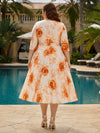 Chiffon A-Line Crew Neck Plus Size Dresses with Floral Print