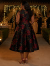Satin A-Line V Neck Plus Size Dresses with Floral Print