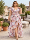 Chiffon A-Line V Neck Plus Size Dresses with Floral Print