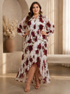 Chiffon A-Line Stand Colla Plus Size Dresses with Floral Print
