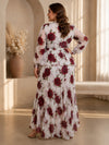Chiffon A-Line Stand Colla Plus Size Dresses with Floral Print