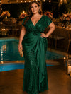 Sequin Mermaid V Neck Plus Size Dresses with 3D Flowers