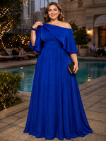 Satin A-Line One Shoulder Plus Size Dresses with Romantic Flounce Flutter Sleeve