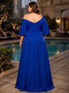 Satin A-Line One Shoulder Plus Size Dresses with Romantic Flounce Flutter Sleeve