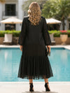 Satin A-Line Crew Neck Plus Size Dresses with Voluminous Tiered Ruffle Midi Hem