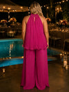 Chiffon Pantsuit Halter Plus Size with Delicate Pleated