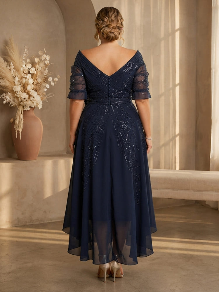 Chiffon A-Line Off Shoulder Plus Size Dresses with 3D Flowers
