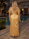 Satin Mermaid V Neck Plus Size Dresses with Side Slit