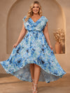 Chiffon A-Line Cowl Neck Plus Size Dresses with Floral Print