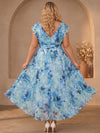Chiffon A-Line Cowl Neck Plus Size Dresses with Floral Print