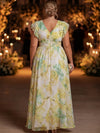 Chiffon A-Line V Neck Plus Size Dresses with Floral Print