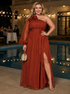 Chiffon A-Line One Shoulder Plus Size Dresses with 3D Flowers